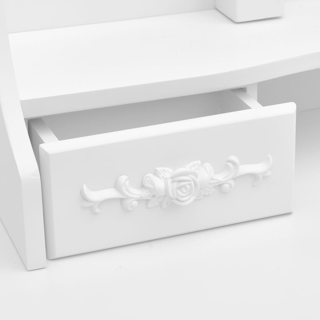 Coiffeuse avec tabouret et miroir pliable en 3 Blanc