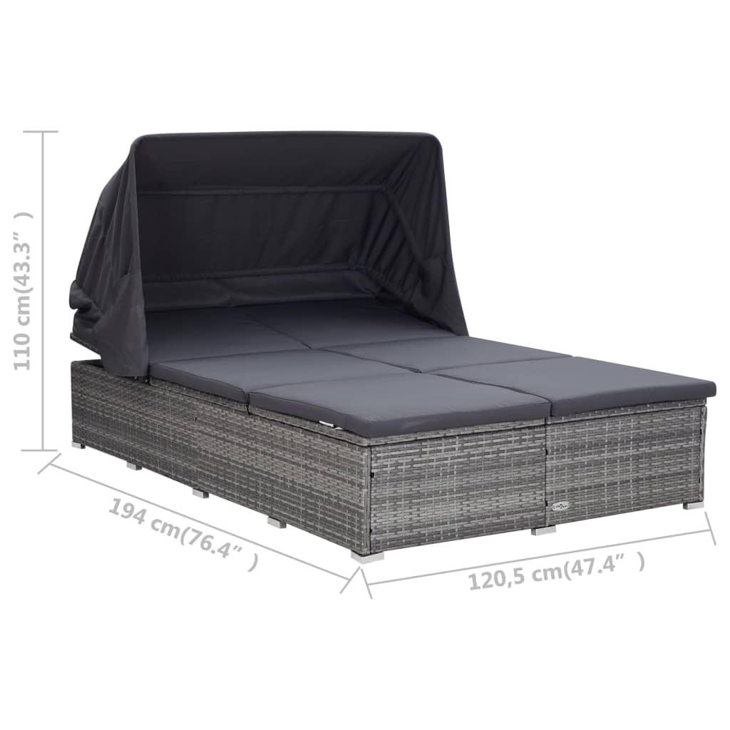 Lit à 2 places avec coussin en résine tressée
