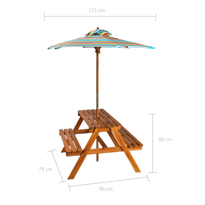Table à pique-nique et parasol enfants en acacia