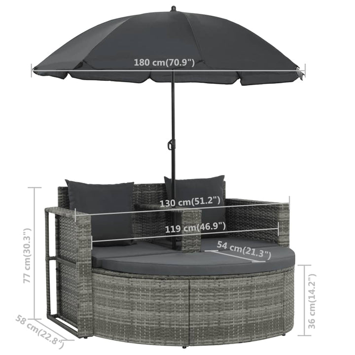 Canapé de jardin avec coussins et parasol Résine tressée