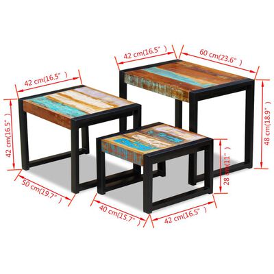 Tables gigognes 3 pcs en bois de récupération massif