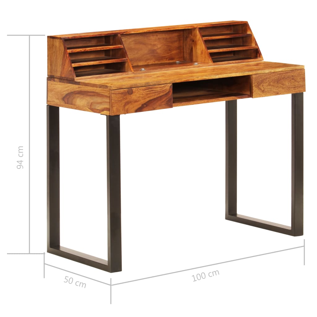 Bureau en bois solide de Sesham et acier