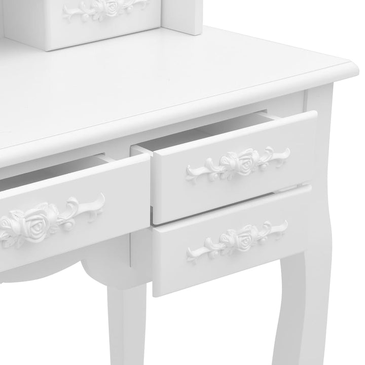 Coiffeuse avec tabouret et miroir pliable en 3 Blanc